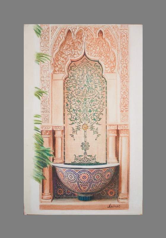 Image 1 of Arabic font painting on the wall. Original font painting. Hyperrealistic pastel drawing of an Arabic font. New.