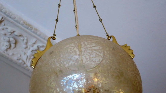 Image 1 of Doria Leuchten Frosted Glass and Brass Globe Pendant Light, 1970s