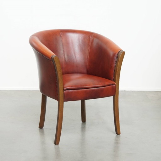 Beef leather tub chair/side chair/office chair in a red/brown color