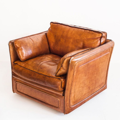 Vintage Club Armchair by Roche Bobois. Camel Buffalo Leather. France, 1980s – fauteuils