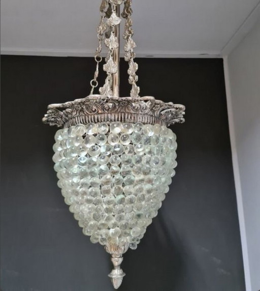Murano Glass Ceiling Pendant Light, Art Deco Bronze Vine 