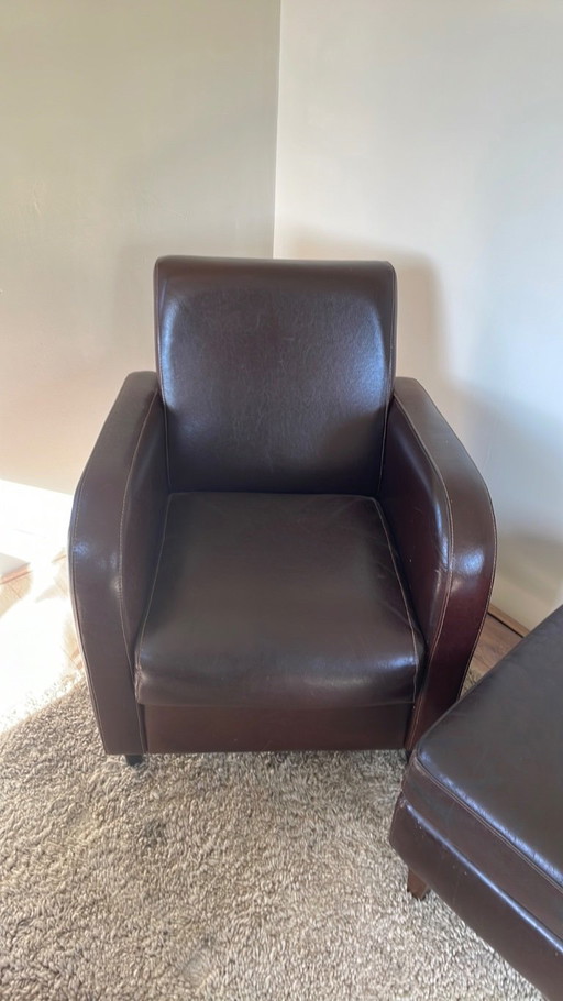 2 chairs leather plus footstool