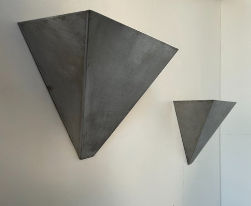 Coppia di applique vintage, metallo spazzolato, Francia 1970.