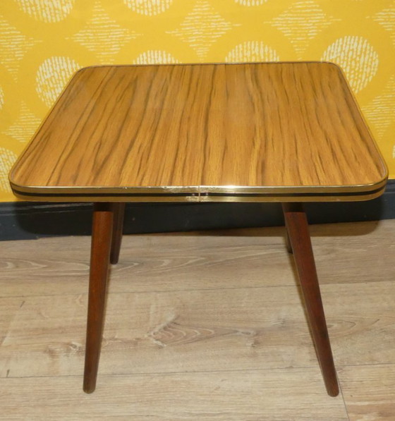 Image 1 of vintage 60er Jahre Beistelltisch XL Blumenhocker Holzoptik hell eckig 42x38 H42 Cocktailtisch mid century retro Tisch side table