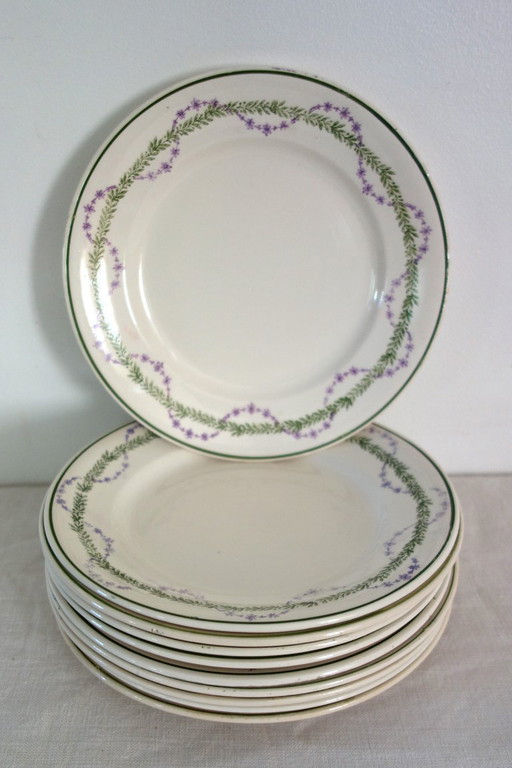 10 Longwy-Dessertteller, Loridan-Muster, um 1900