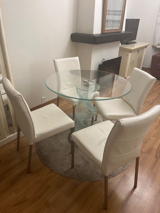 Chaises de salle à manger robustes en cuir blanc