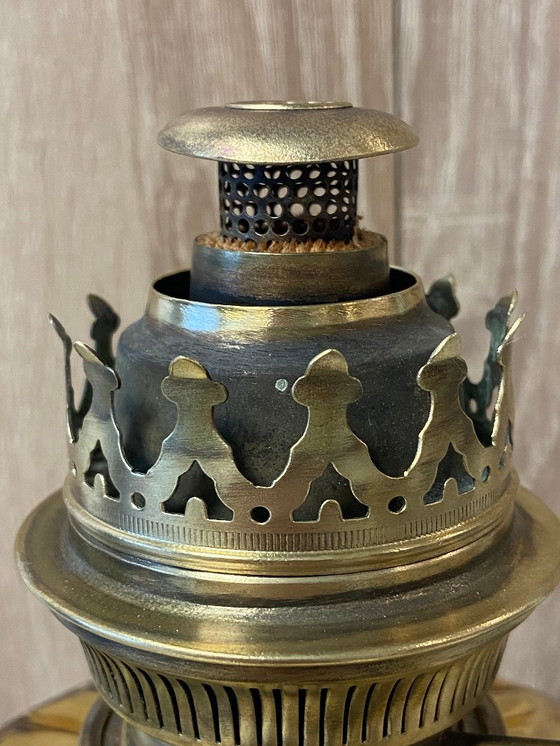 Image 1 of Ancienne Lampe à Pétrole Colonne Huile Kérosène France 1900 "HS" Art Nouveau