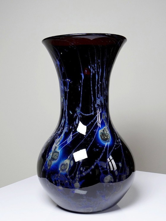 Image 1 of Large vintage purple art glass vase with silver inclusions