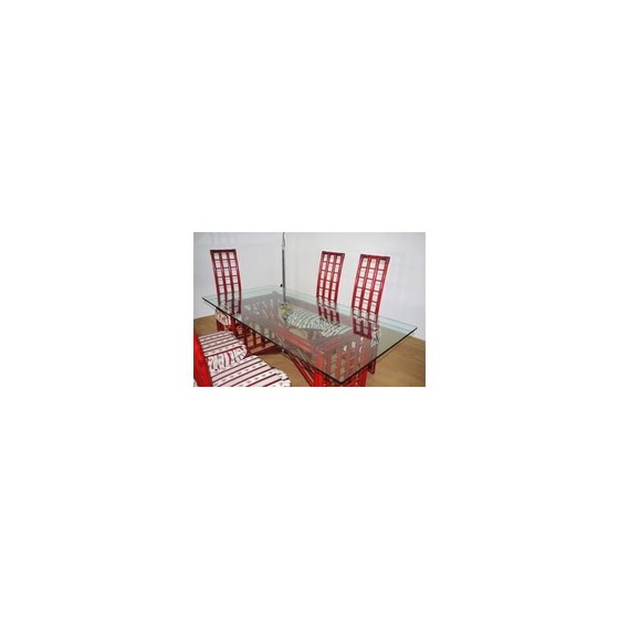 Image 1 of Vintage red bamboo dining set by Arturo Pozzoli, 1980s