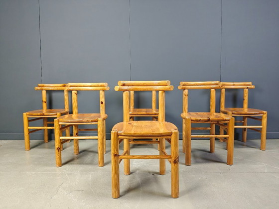 Image 1 of Sedie da pranzo vintage in legno di pino - anni '80 - Set di 6