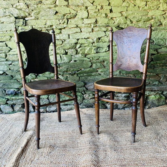 Image 1 of Pair of 2 chairs with relief pattern
