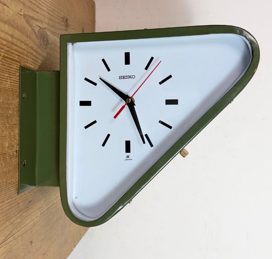 Image 1 of Horloge murale double face Seiko Ships verte vintage, années 1970