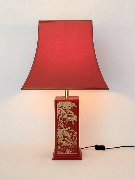 Chinoiserie Table Lamp Claude Mahey – Textile, Vintage (photo 7 of 15)