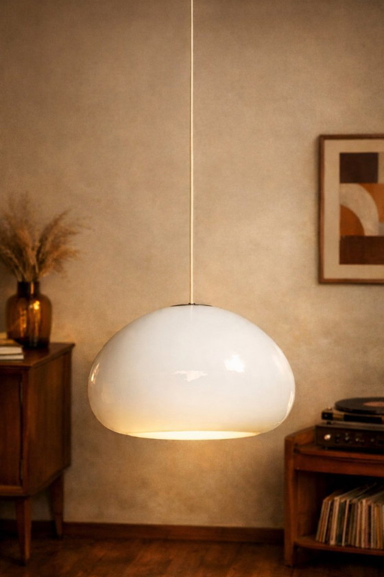 Image 1 of Außergewöhnliche „Schwarz-Weiß“-Pendelleuchte von Achille & Pier Giacomo Castiglioni für Flos – Makelloser Zustand – 1968