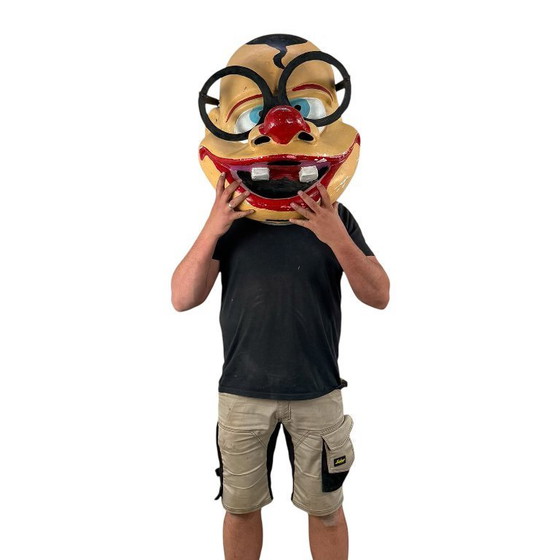 Image 1 of Testa da clown da carnevale vintage – grande decorazione in fibra di vetro per sfilate