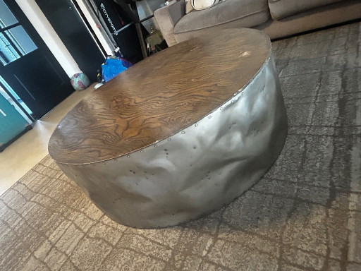 Mesa de centro redonda de diseño exclusivo de estilo industrial – Rofra Home, salontafels, Metal, Wood