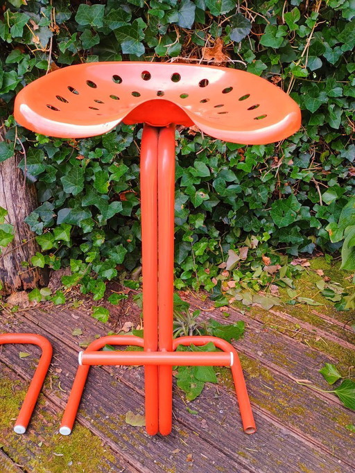 2 bar stools metal tractor seat, retro, seventies, orange