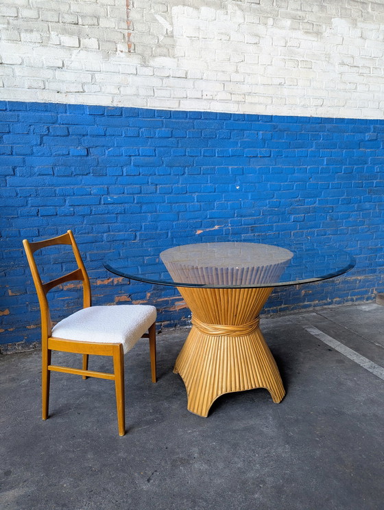 Image 1 of Table de salle à manger vintage McGuire en verre et bambou 1970