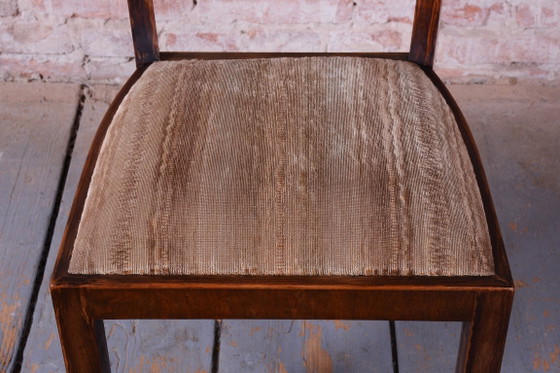 Set of Six Original Art Deco Chairs, Walnut, Revived Polish, Czech, 1920s, Dining chairs, Textile, Wood (photo 7 of 14)