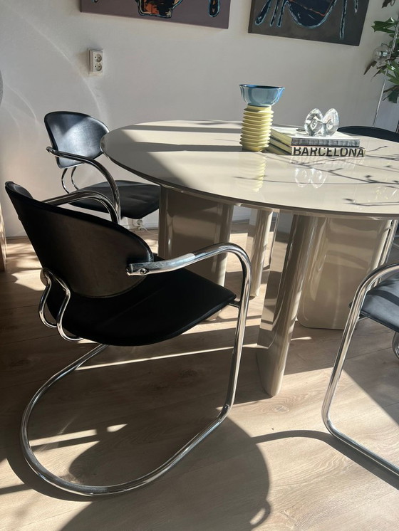 Image 1 of 4x Effezeta Chairs black leather with tubular frame