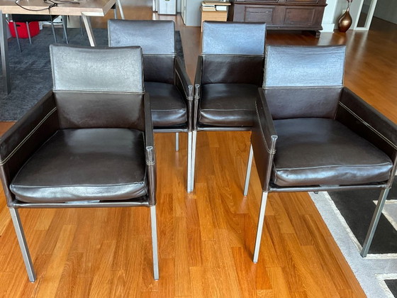 Image 1 of 4 Sillas de comedor KFF, cuero marrón oscuro