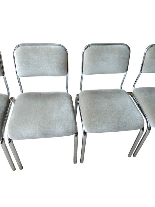 Vintage Set Van 5 Chromen Eetkamerstoelen