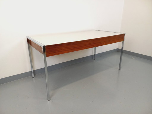 Bureau vintage moderniste en palissandre, mélaminé et métal des années 60 70