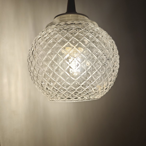 Image 1 of Vintage hanglamp met bolvormig glas, 14 cm – Plafondlamp uit het midden van de 20e eeuw – Opnieuw bedraad