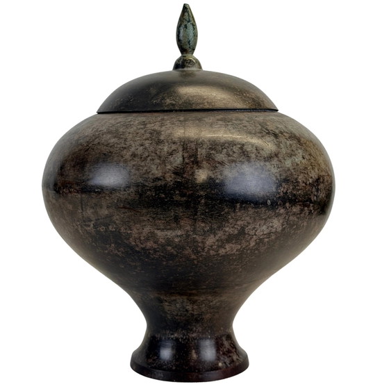 Par de vasijas indias de bronce con tapa y pátina oscura, circa 1920–1960 – Objetos decorativos, Bronze (photo 3 of 11)
