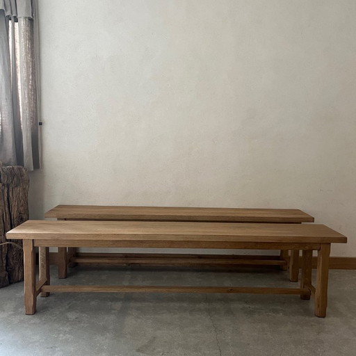 set of two oak benches