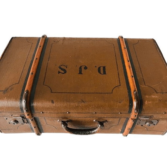 Image 1 of Antique canvas trunk with wooden bumpers, 1900s