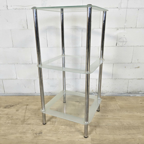 Image 1 of Set di scaffali/armadietti da bagno in vetro retrò (anni '80/'90) a 3 livelli