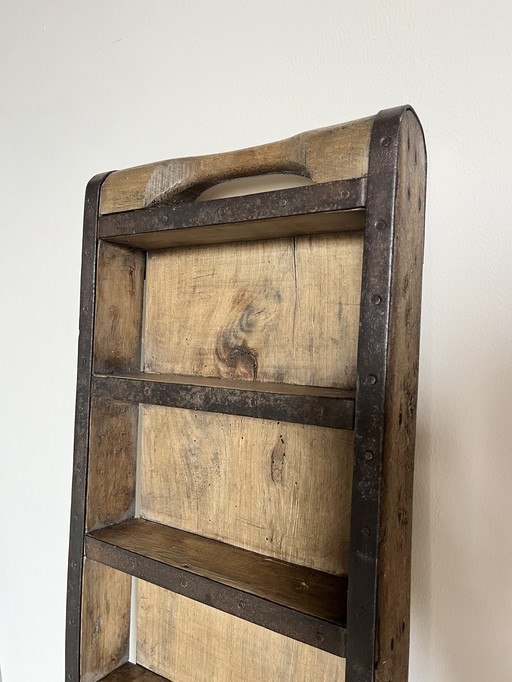 Rustic Narrow Wall Shelf – Old Stone Mold for Bricks – Solid Wood