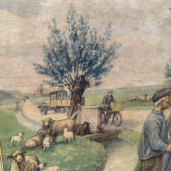 Image 1 of Large school plate Cornelis Jetses (1932) - J.B. Wolters Groningen-Djakarta - 73×103 cm - with wooden cane