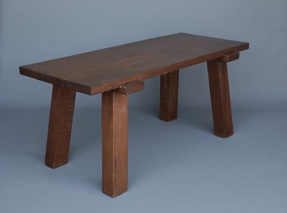Image 1 of Table en chêne brutaliste française