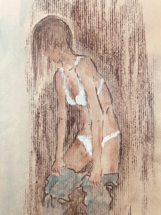 Image 1 of Preparatory sketch painting of a female portrait "fitting"