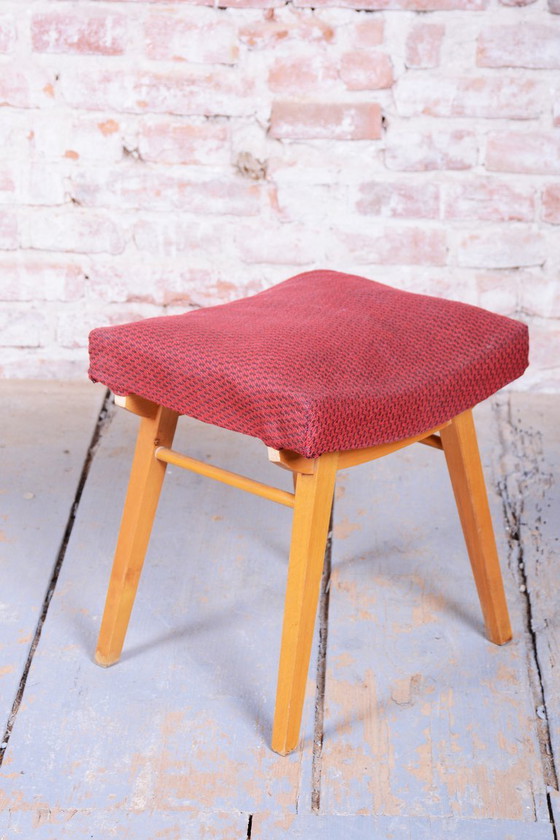 Originele Mid-Century Kruk, Bekleding, Beuken, Slowakije, jaren 60 – Západoslovenské nábytkárske závody (photo 5 of 7)