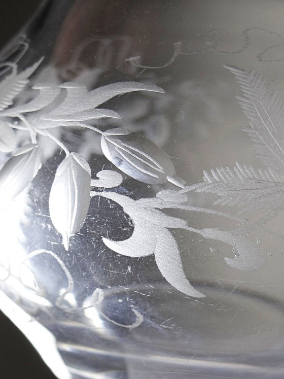 Image 1 of Antique engraved crystal decanter with vegetal decoration, Bohemian 19th-20th century