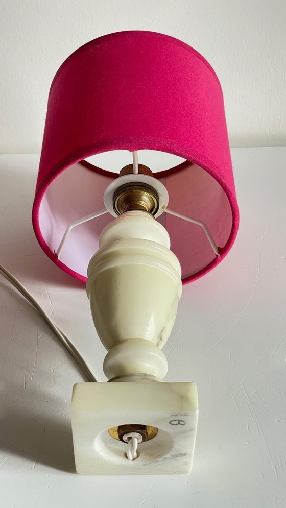 Image 1 of Vintage Marble and Fuchsia Fabric Lamp