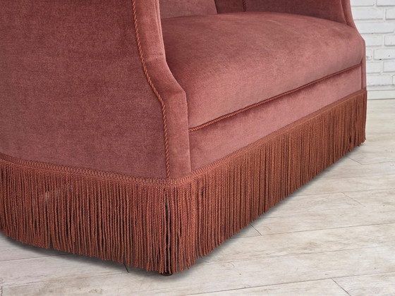 Anni '60, Divano danese 2 posti, velluto d'arredamento rosa originale. – Divani 2 posti, Velvet, Wood (photo 8 of 21)