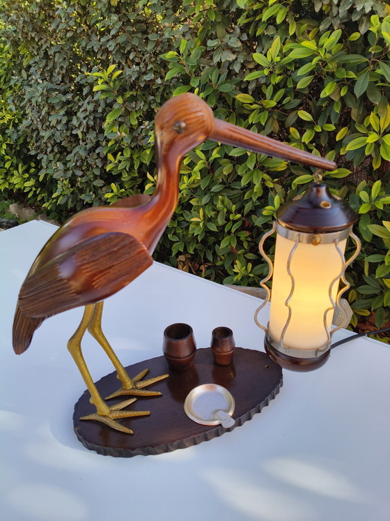 Vintage Tafellamp in Aldo Tura Stijl, Reigervormig met Asbak – Tafellampen, Glass, Wood (photo 2 of 5)