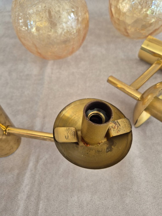 Image 1 of Set van twee Fischer 724/1 messing wandlampen met craquelé glazen bol, mid-century stijl, E14 fitting.