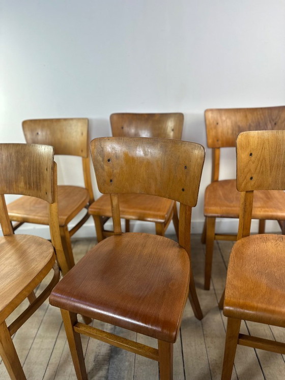 Image 1 of Lot de 6 chaises Bistrot Thonet vintage en bois 1960'S