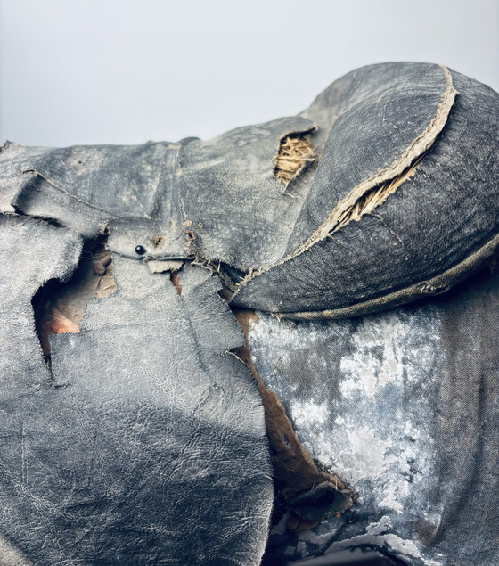 Image 1 of Antico cavallo da tiro in legno su slitta con rivestimento in tessuto e pelle – circa fine XIX/inizio XX secolo