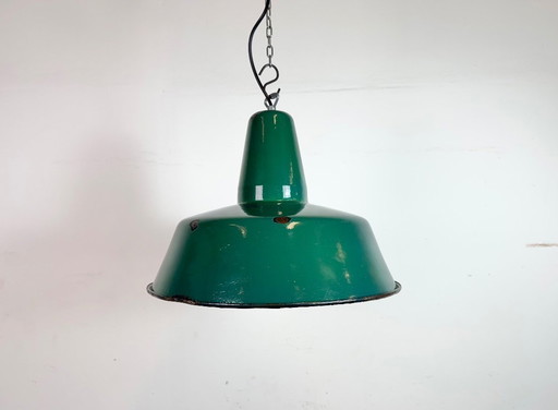 Large Industrial Green Enamel Factory Pendant Lamp, 1960s