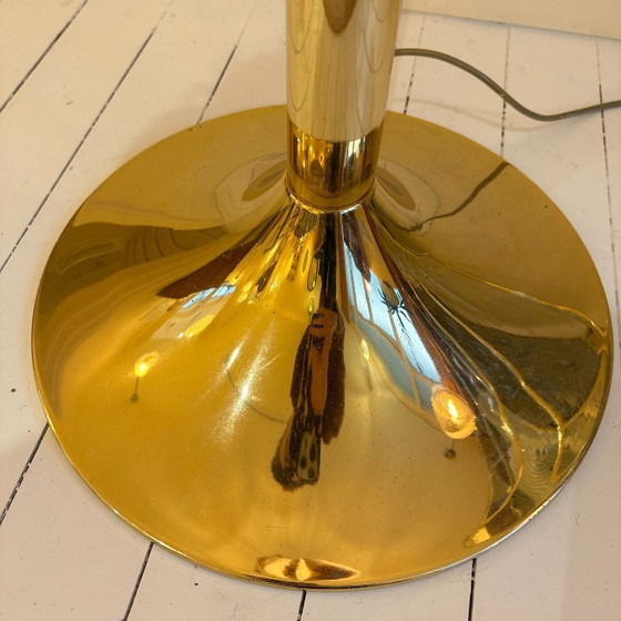 Image 1 of Italian Murano amber swirl glass globe floor lamp on brass base