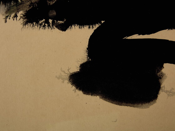 Image 1 of T'ang Haywen gesigneerd tweeluik inkt op beige papier 1972