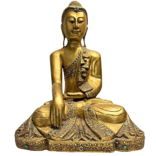 Buda Mandalay Birmano del Siglo XIX Calidad Museo – Madera de Teca Maciza (50.5 cm)