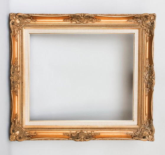 Image 1 of Antique Baroque wooden frame, patinated with gold leaf, handmade, Louis XVI style. Baroque frame for a painting, mirror, etc.