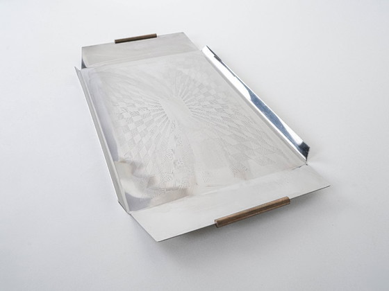 Image 1 of Bandeja de acero inoxidable, diseño italiano, década de 1970, fabricada en Italia.